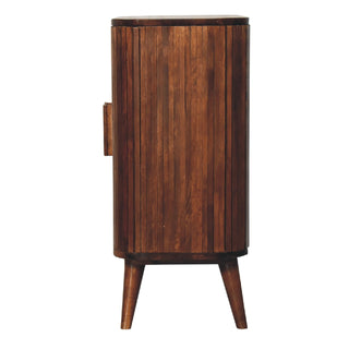 Ember Drinks Cabinet Oval Ribbed Chestnut Twin-Door Recessed Tab Pulls