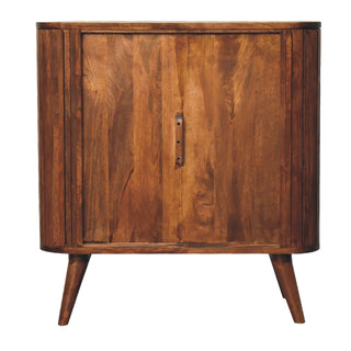 Ember Drinks Cabinet Oval Ribbed Chestnut Twin-Door Recessed Tab Pulls