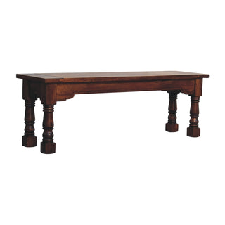 Granary Dining Bench Solid Mango Wood Thick Plank Seat Hand-Turned Column Legs Dark Chestnut
