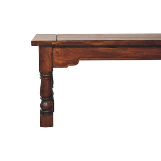 Granary Dining Bench Solid Mango Wood Thick Plank Seat Hand-Turned Column Legs Dark Chestnut