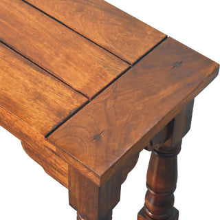 Granary Dining Bench Solid Mango Wood Thick Plank Seat Hand-Turned Column Legs Dark Chestnut