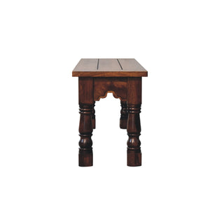 Granary Dining Bench Solid Mango Wood Thick Plank Seat Hand-Turned Column Legs Dark Chestnut