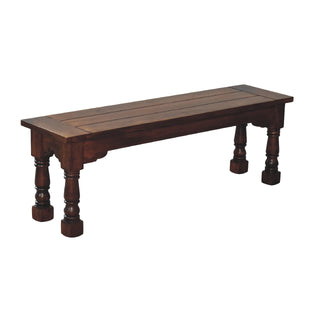 Granary Dining Bench Solid Mango Wood Thick Plank Seat Hand-Turned Column Legs Dark Chestnut
