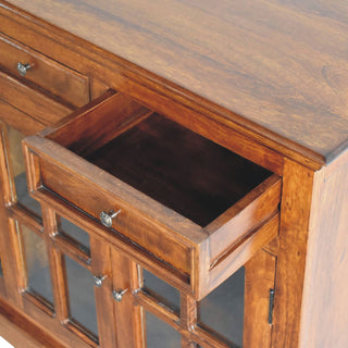 Castleford Large Sideboard with Glazed Cabinet Doors and Drawers in Chestnut Finish