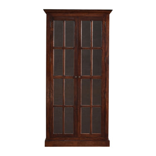 Aldric Display Cabinet Tall Glazed Glass-Pane Cherry Twin-Door