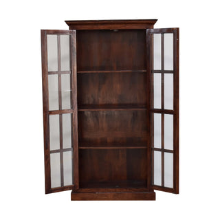 Aldric Display Cabinet Tall Glazed Glass-Pane Cherry Twin-Door
