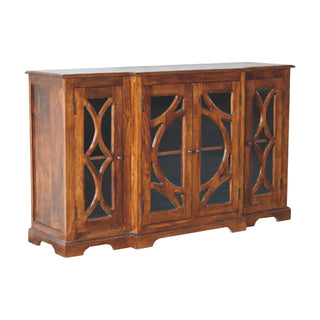 Foxbury Large Sideboard with Carved Arch Glazed Doors in Chestnut Finish