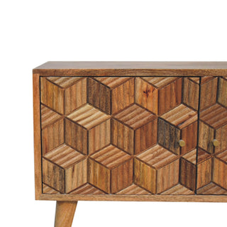 Axiom Media Unit Oak Finish 3D Cube Marquetry Doors Open Shelf