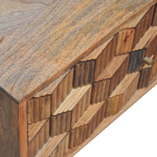 Axiom Media Unit Oak Finish 3D Cube Marquetry Doors Open Shelf