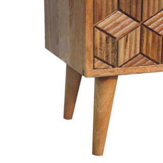 Axiom Media Unit Oak Finish 3D Cube Marquetry Doors Open Shelf