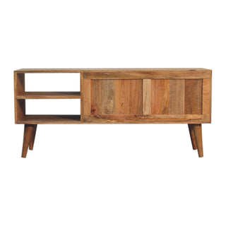 Axiom Media Unit Oak Finish 3D Cube Marquetry Doors Open Shelf