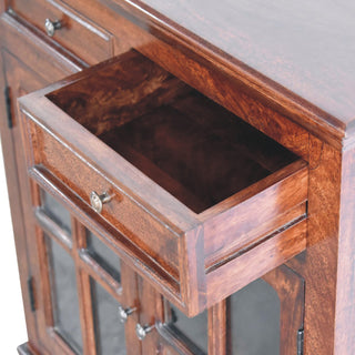 Mahon Display Cabinet Cherry Glazed Doors With Drawers Dentil Cornice Plinth
