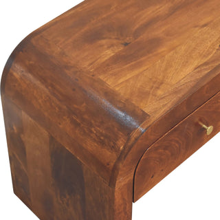 Cove Media Unit Chestnut Mango Wood Waterfall-Edge Wraparound Body Twin Drawers with Brass Knobs