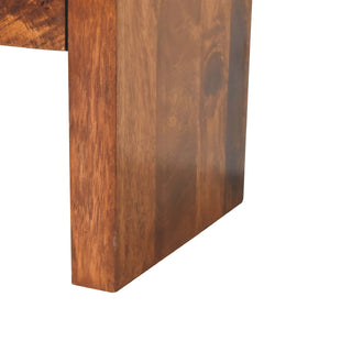 Cove Media Unit Chestnut Mango Wood Waterfall-Edge Wraparound Body Twin Drawers with Brass Knobs