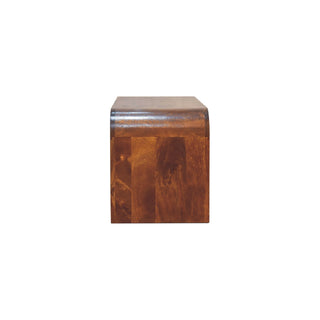Cove Media Unit Chestnut Mango Wood Waterfall-Edge Wraparound Body Twin Drawers with Brass Knobs
