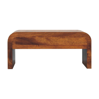 Cove Media Unit Chestnut Mango Wood Waterfall-Edge Wraparound Body Twin Drawers with Brass Knobs