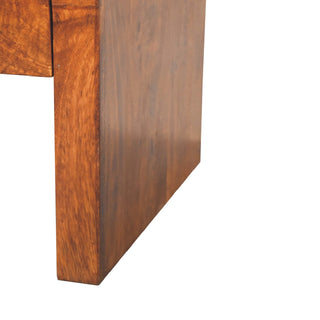 Bento Coffee Table with Drawers Solid Wood Waterfall Body Brass Knobs Chestnut