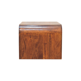 Bento Coffee Table with Drawers Solid Wood Waterfall Body Brass Knobs Chestnut