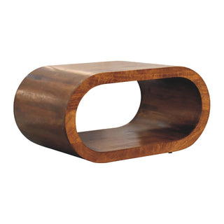 Hoop Coffee Table Solid Mango Wood Open Oval Ring Floor Level Chestnut