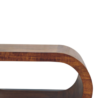 Hoop Coffee Table Solid Mango Wood Open Oval Ring Floor Level Chestnut