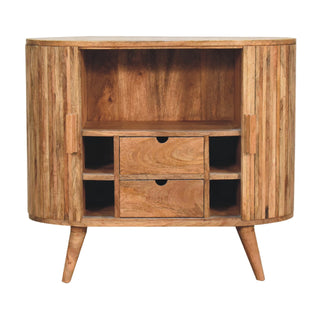 Idris Drinks Cabinet Oval Ribbed Twin-Door With Drawers Rustic Mango