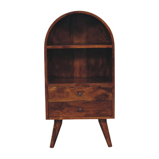 Aura Display Cabinet Arched Dome Top Open Shelves Chestnut With Drawers