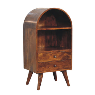 Aura Display Cabinet Arched Dome Top Open Shelves Chestnut With Drawers
