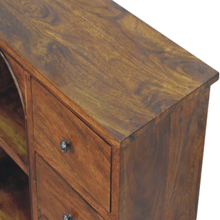Arbor Display Cabinet Arched Open Niche Three-Drawer Chestnut Compact