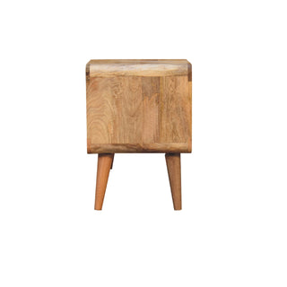Wren Storage Bench Cream Boucle Seat Hand-Carved Diagonal Panel Side Drawer Oak Nordic Legs