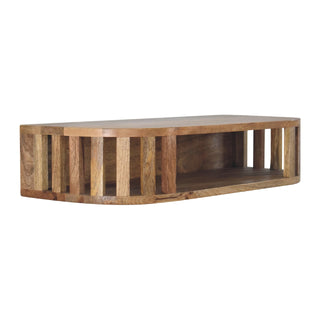 Shoji Wall-Mounted Console Table Oak Japanese Slatted Open Shelf Mango
