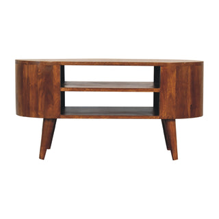 Ovala Media Unit Chestnut Finish Oval Body Dual Open Shelves