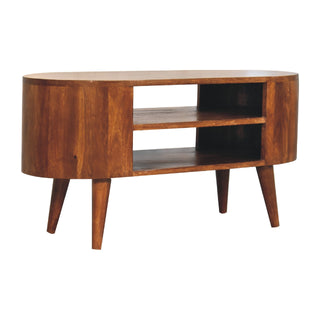 Ovala Media Unit Chestnut Finish Oval Body Dual Open Shelves