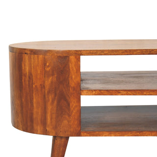 Ovala Media Unit Chestnut Finish Oval Body Dual Open Shelves