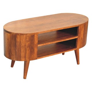 Ovala Media Unit Chestnut Finish Oval Body Dual Open Shelves