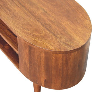 Ovala Media Unit Chestnut Finish Oval Body Dual Open Shelves