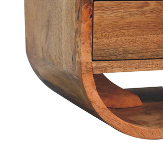 Arco Media Unit Oak Finish Curved Edges Twin Drawers Open Shelf