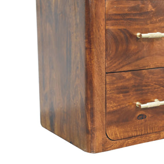 Caden Media Unit Chestnut Finish Four Drawers Gold Bar Handles Open Shelf
