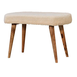 Floss Upholstered Bench Cream Boucle Smooth Oval Seat Natural Oak Nordic Splayed Legs