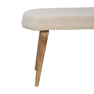 Floss Upholstered Bench Cream Boucle Smooth Oval Seat Natural Oak Nordic Splayed Legs