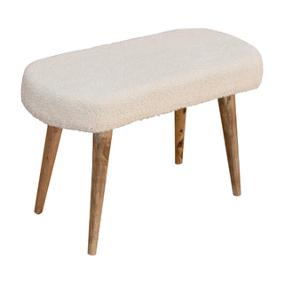 Floss Upholstered Bench Cream Boucle Smooth Oval Seat Natural Oak Nordic Splayed Legs