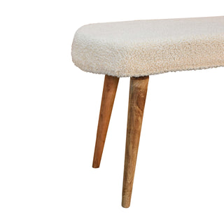 Floss Upholstered Bench Cream Boucle Smooth Oval Seat Natural Oak Nordic Splayed Legs