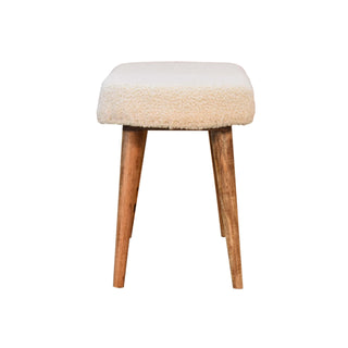 Floss Upholstered Bench Cream Boucle Smooth Oval Seat Natural Oak Nordic Splayed Legs