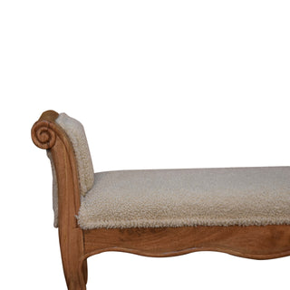 Elise Bedroom Bench Cream Bouclé Upholstered Hand-Carved Cabriole Legs Scrolled Arms
