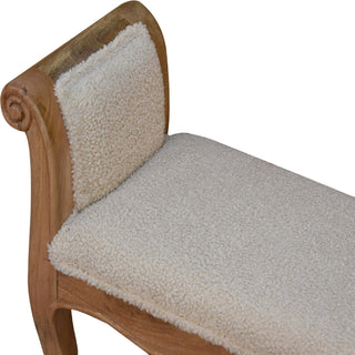 Elise Bedroom Bench Cream Bouclé Upholstered Hand-Carved Cabriole Legs Scrolled Arms
