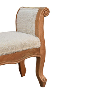 Elise Bedroom Bench Cream Bouclé Upholstered Hand-Carved Cabriole Legs Scrolled Arms