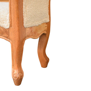 Elise Bedroom Bench Cream Bouclé Upholstered Hand-Carved Cabriole Legs Scrolled Arms