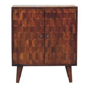 Briar Display Cabinet Honeycomb Scale Relief Carved Deep Chestnut Twin-Door