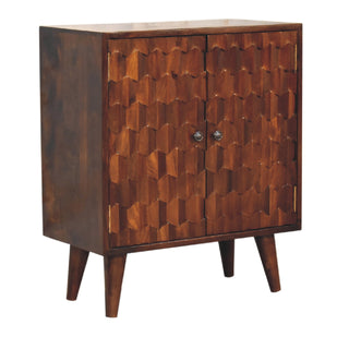 Briar Display Cabinet Honeycomb Scale Relief Carved Deep Chestnut Twin-Door