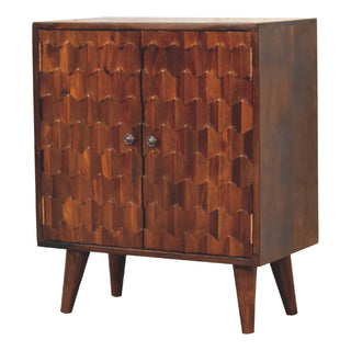 Briar Display Cabinet Honeycomb Scale Relief Carved Deep Chestnut Twin-Door