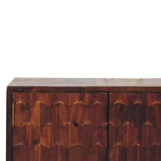 Briar Display Cabinet Honeycomb Scale Relief Carved Deep Chestnut Twin-Door
